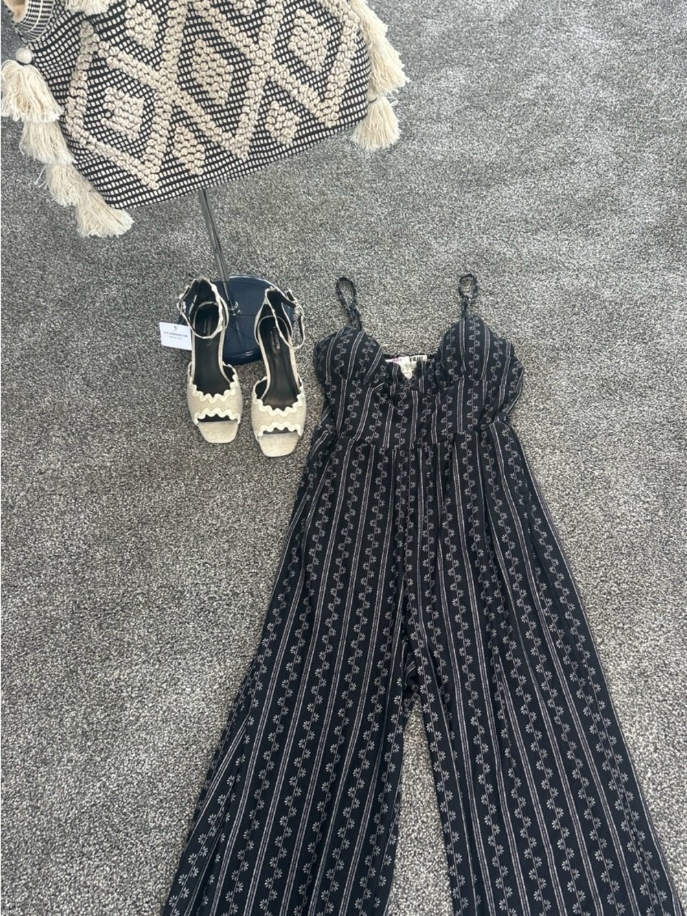 Derek’s Heart Black & White Printed Wide Leg Jumpsuit | XL | NWT Boho Festival